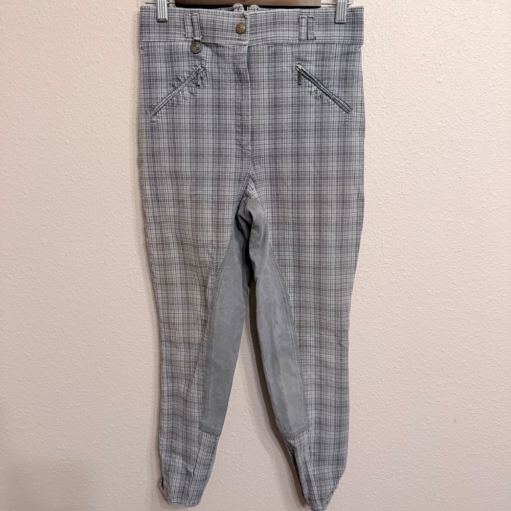 Royal Highness Grey Plaid Equestrian Breeches Full Seat Riding Pants Vintage